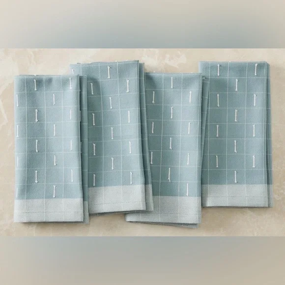 West Elm Set of 2 Delicate Grid 100% Cotton Napkin Sets Mist Blue NWT Retail $96 - Picture 2 of 5